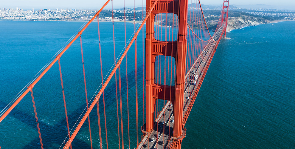 San Francisco / overhead photo of Gden Gate Bridge